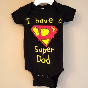 "I Have a Super Dad" black onesie/bodysuit